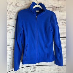 Columbia Fleece Jacket Womens Size‎ Medium Full Zip Outdoors Cozy Blue Logo